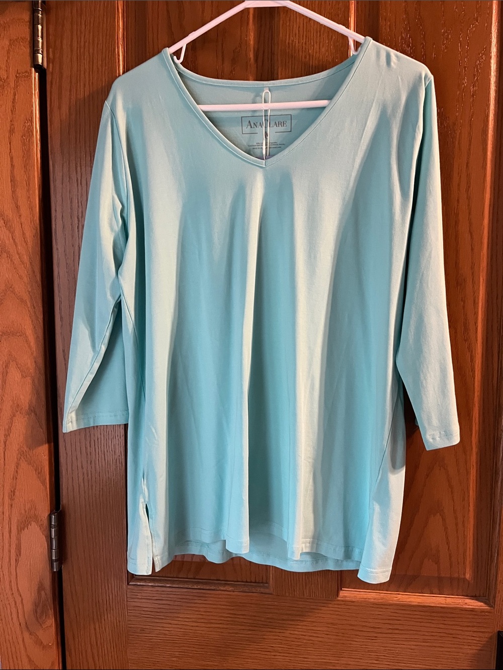 Light Aqua V-Neck Long Sleeve Tee